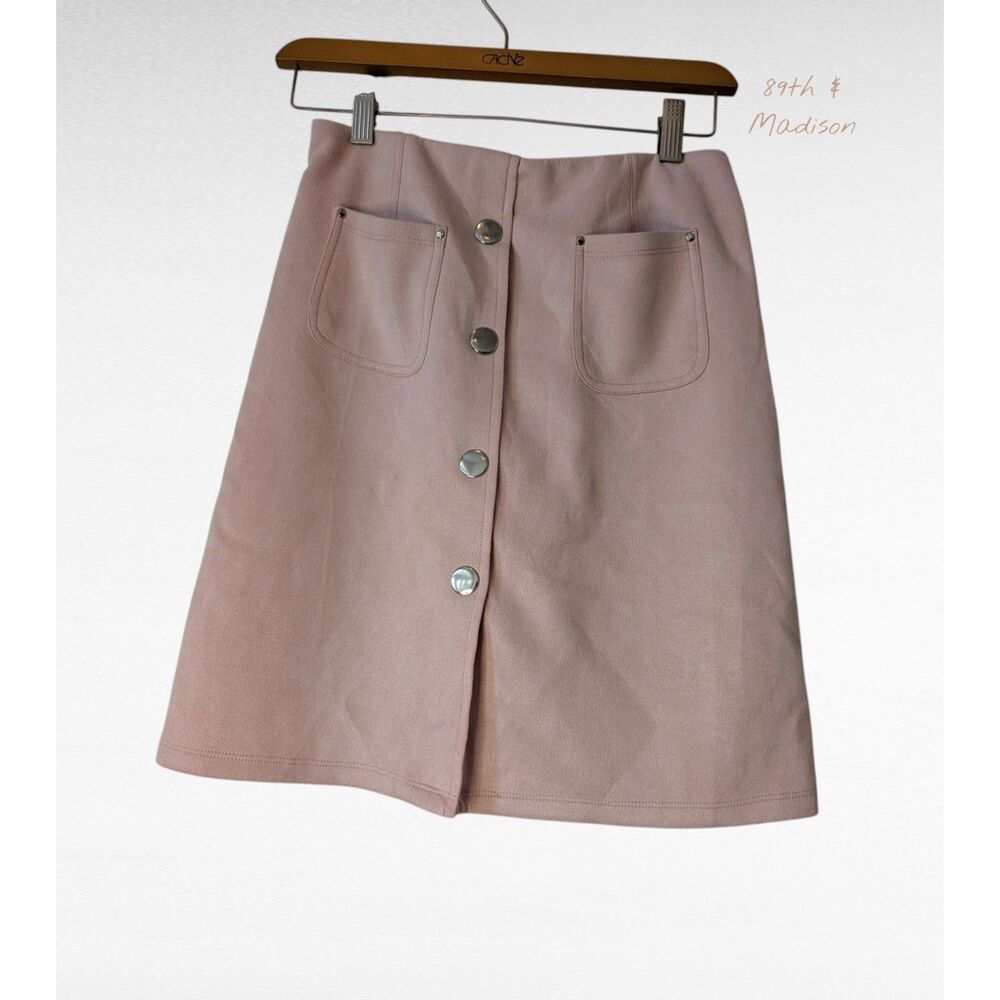 89th & Madison Pink Faux Suede Skirt Button Front A-Line Womens S/P
